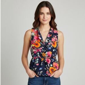 Merona Women's Blouse Peplum Blue and Pink Sleeveless size medium